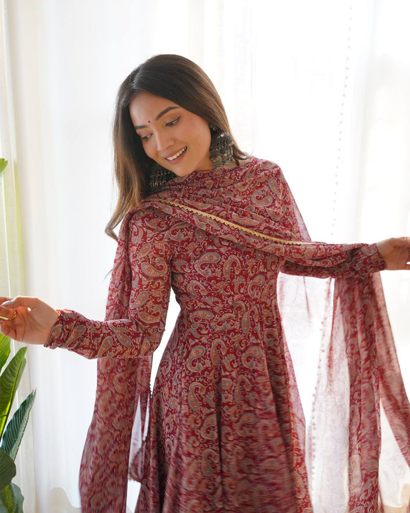 Women Paisley Print Anarkali Kurta with Pants & Dupatta