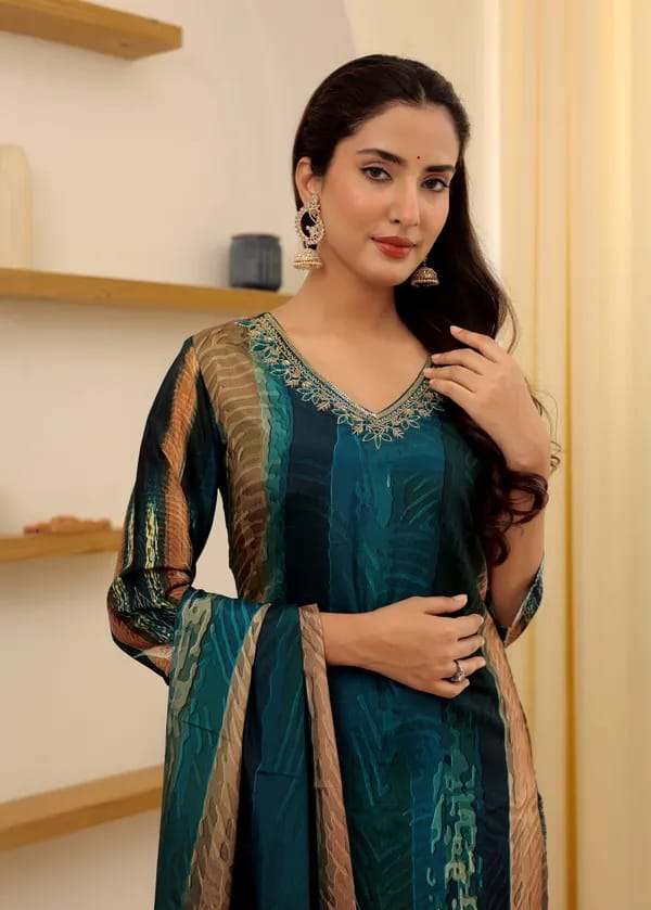 Chic Rayon Slub Kurti Set with Chanderi Cotton Dupatta