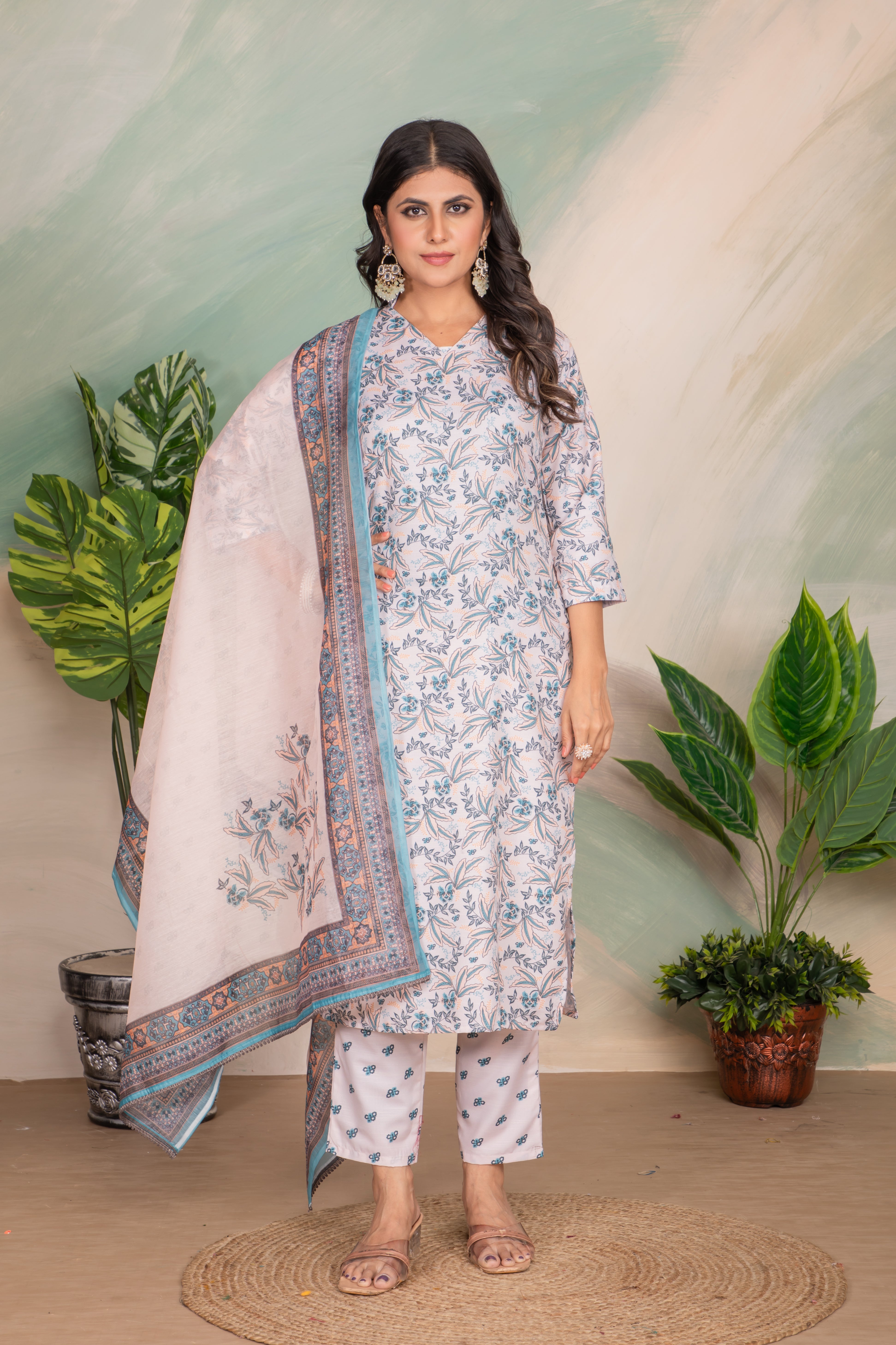 Elegant Rayon Slub Kurti Set with Chanderi Dupatta