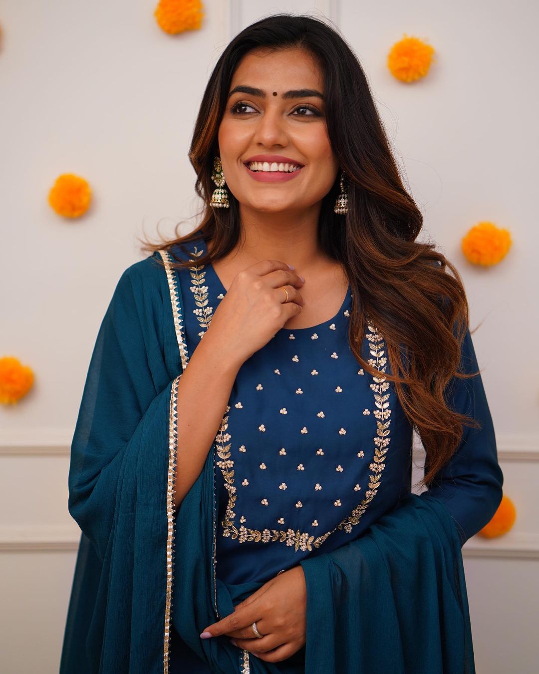 Gotta Patti Pure Cotton Anarkali Kurta with Trousers & Dupatta