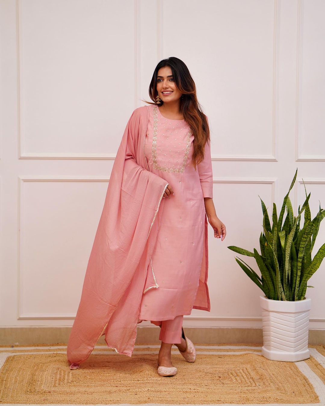 Gotta Patti Pure Cotton Anarkali Kurta with Trousers & Dupatta