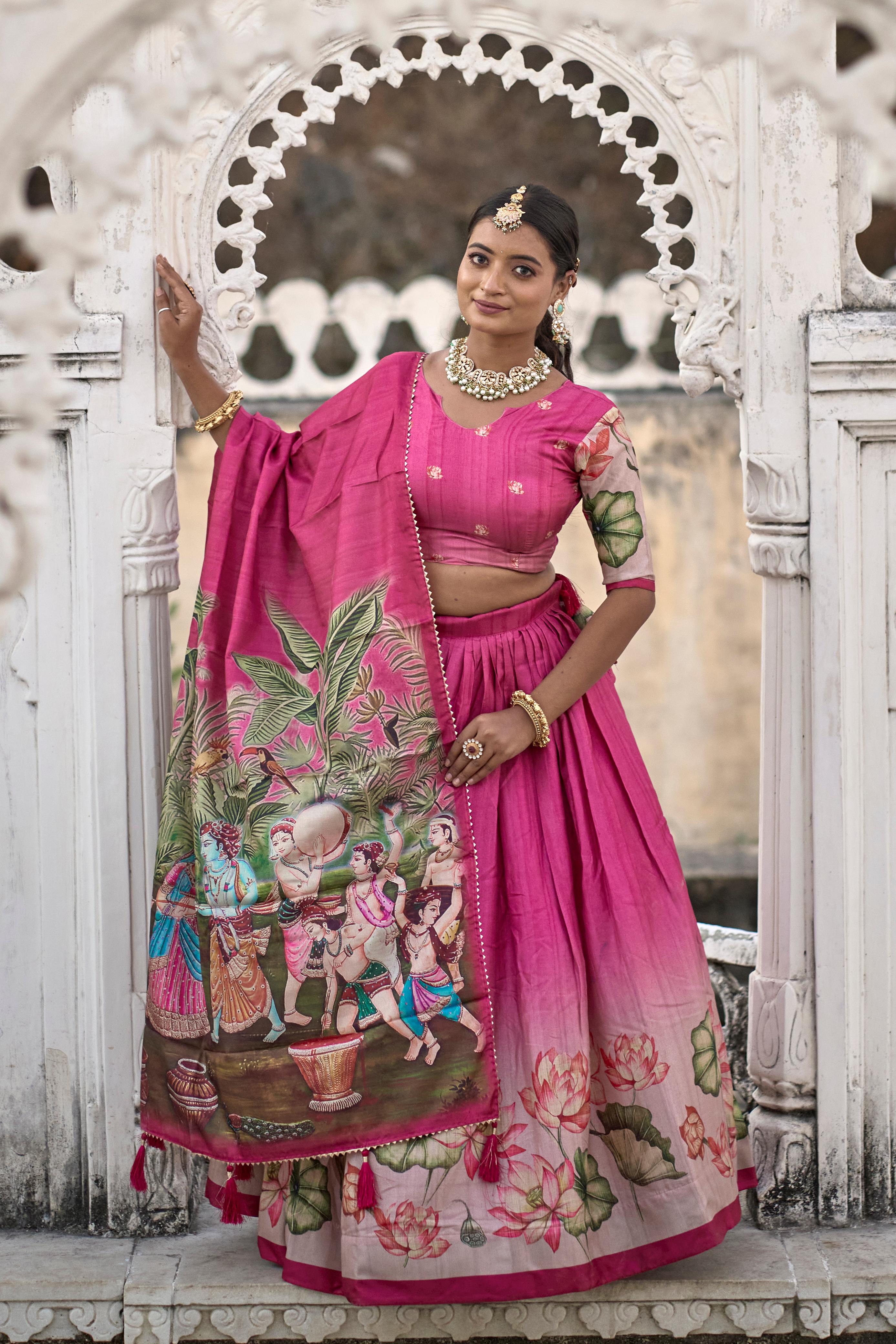 Pink Gopi Kalamkari Lehenga Choli