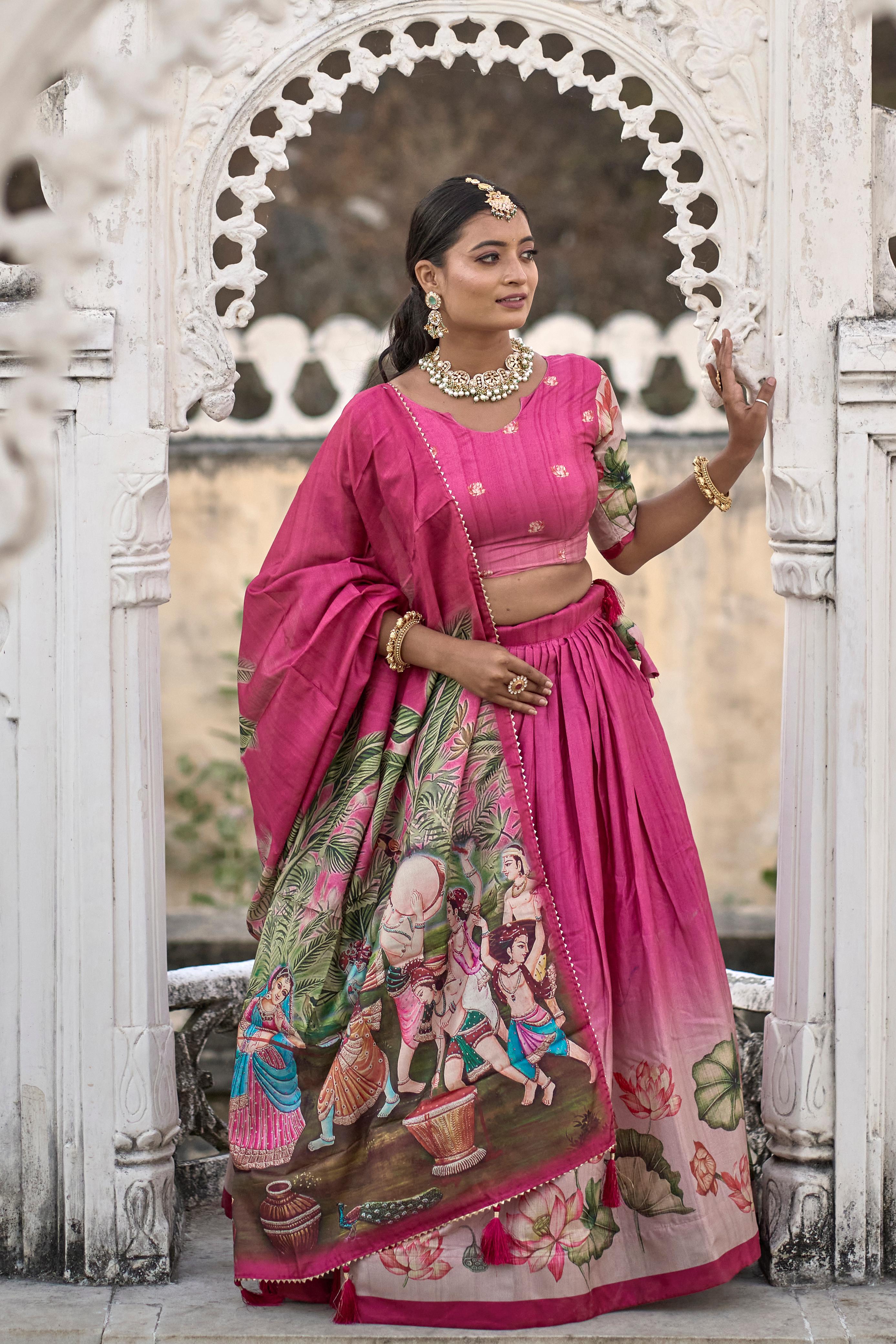 Pink Gopi Kalamkari Lehenga Choli