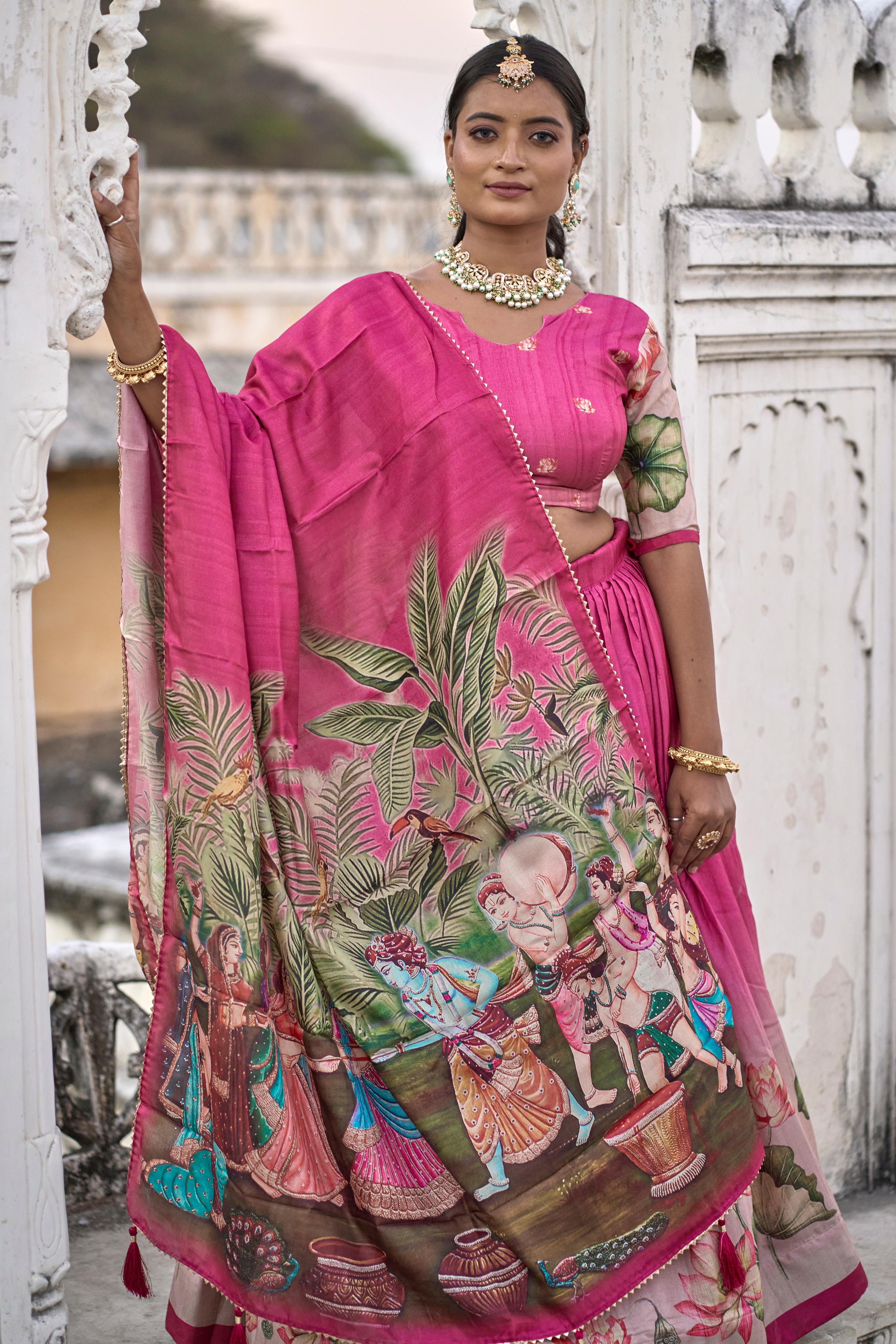 Pink Gopi Kalamkari Lehenga Choli