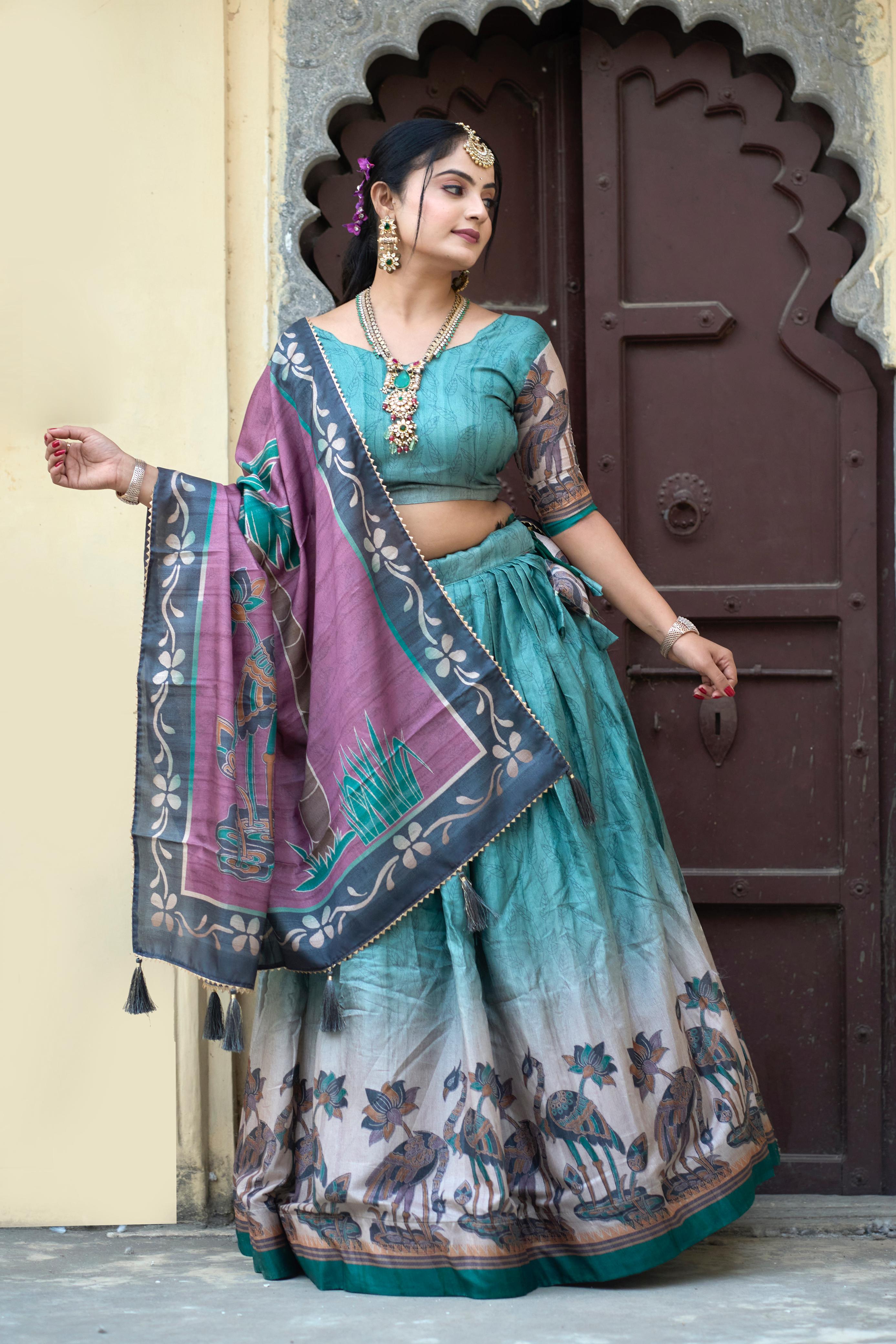 Luxurious Rama Designer Kalamkari Lehenga
