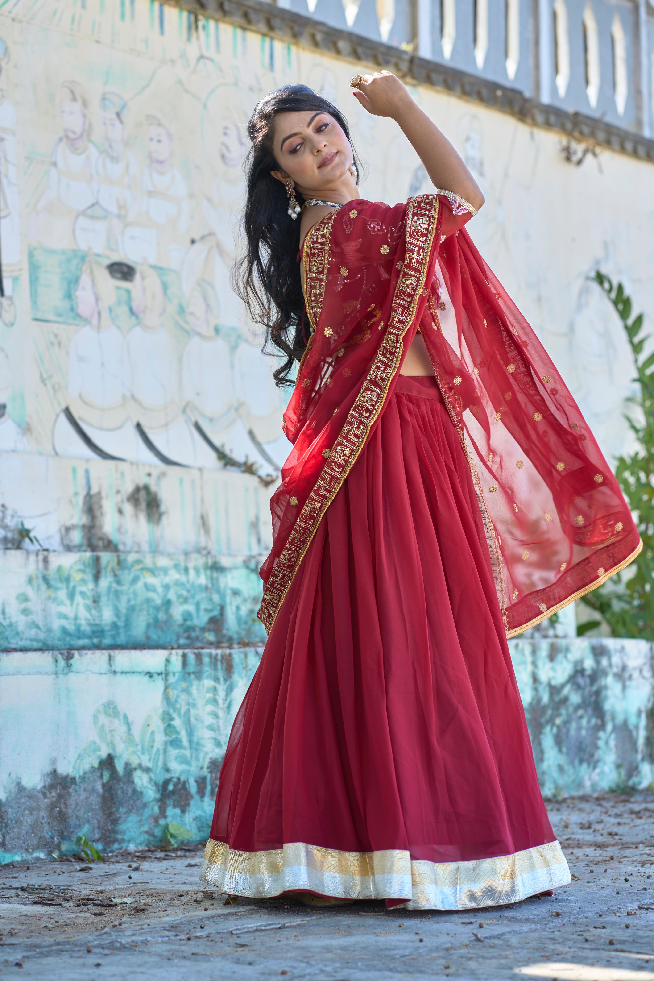 Classical Maroon Embroidery Lehenga