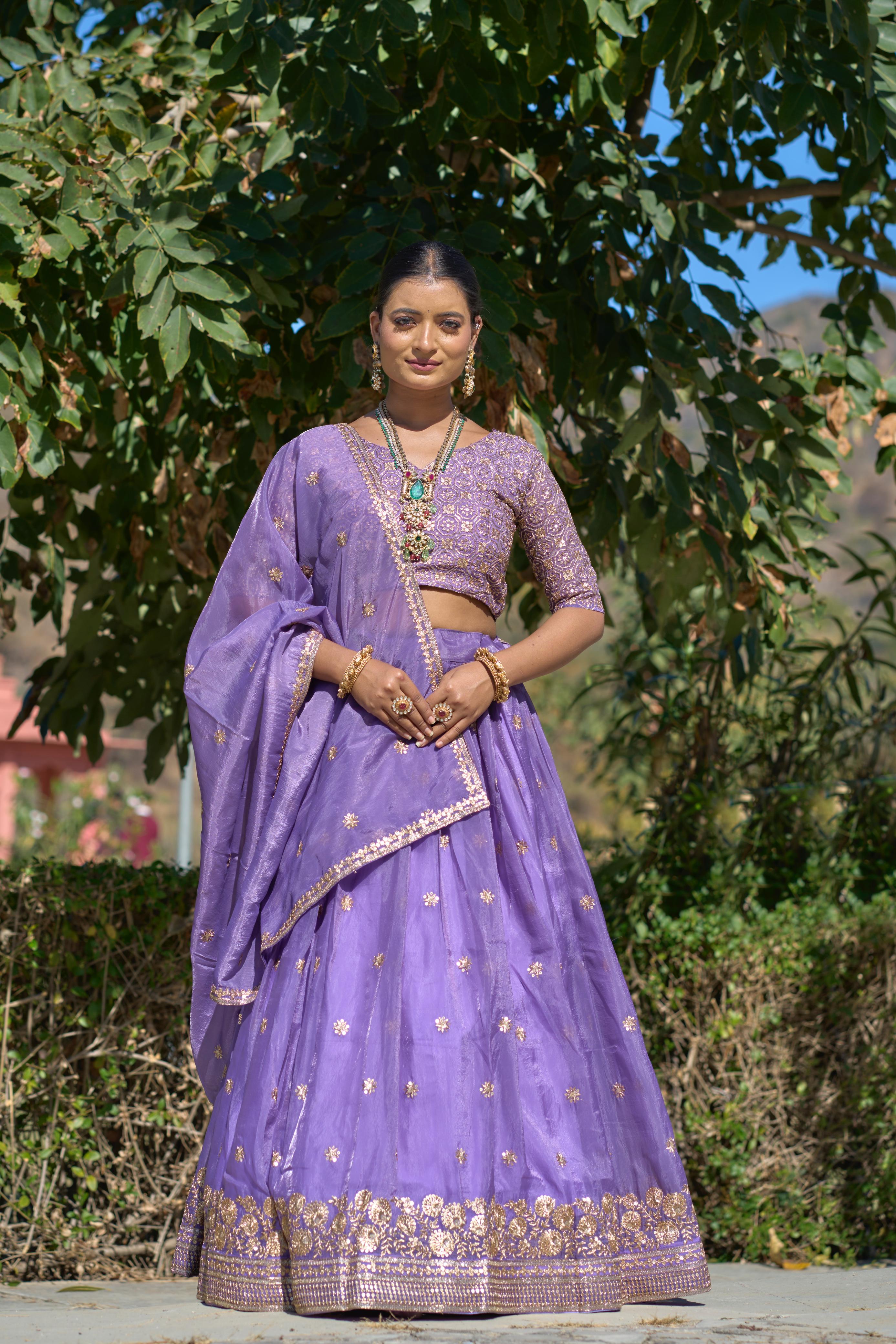 Gold Crush Purple Embroidery Lehenga