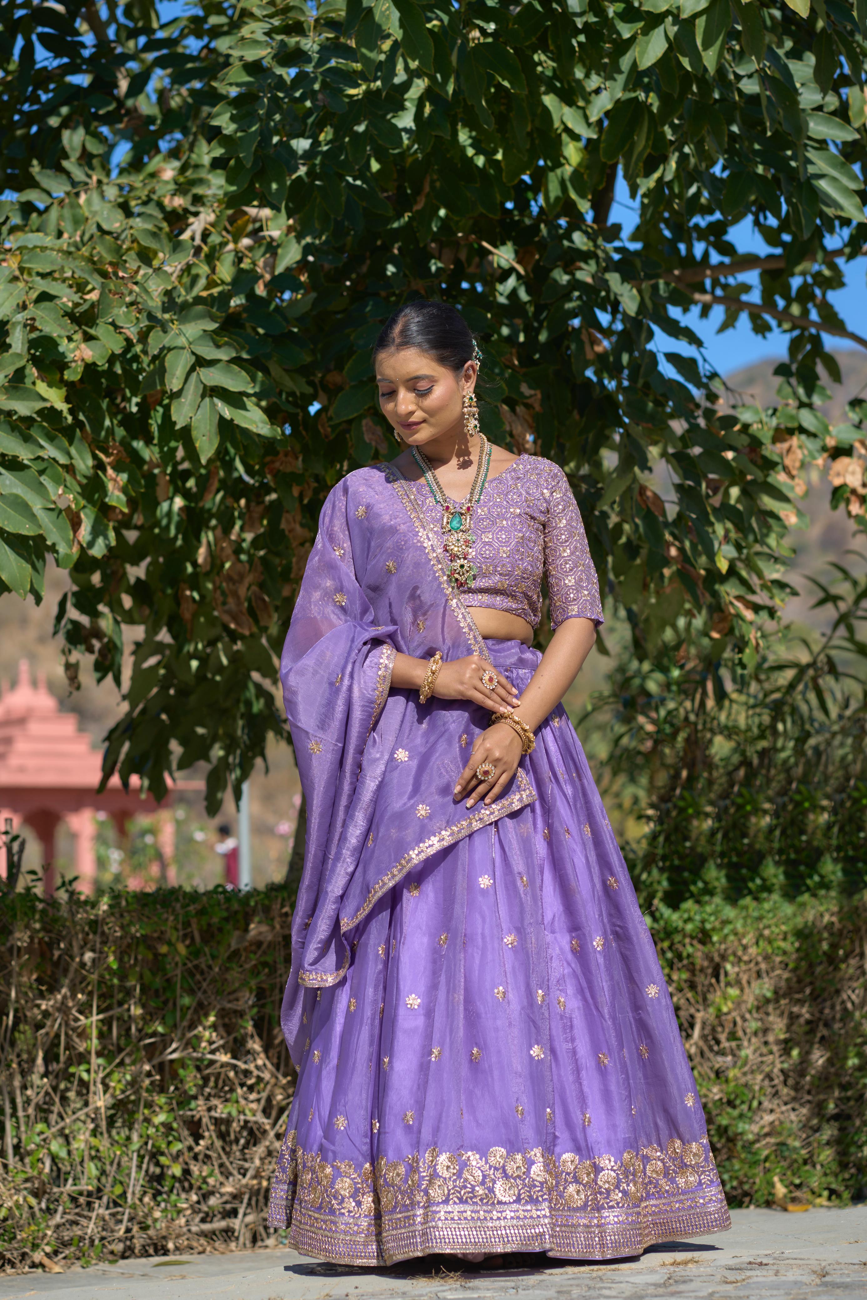 Gold Crush Purple Embroidery Lehenga