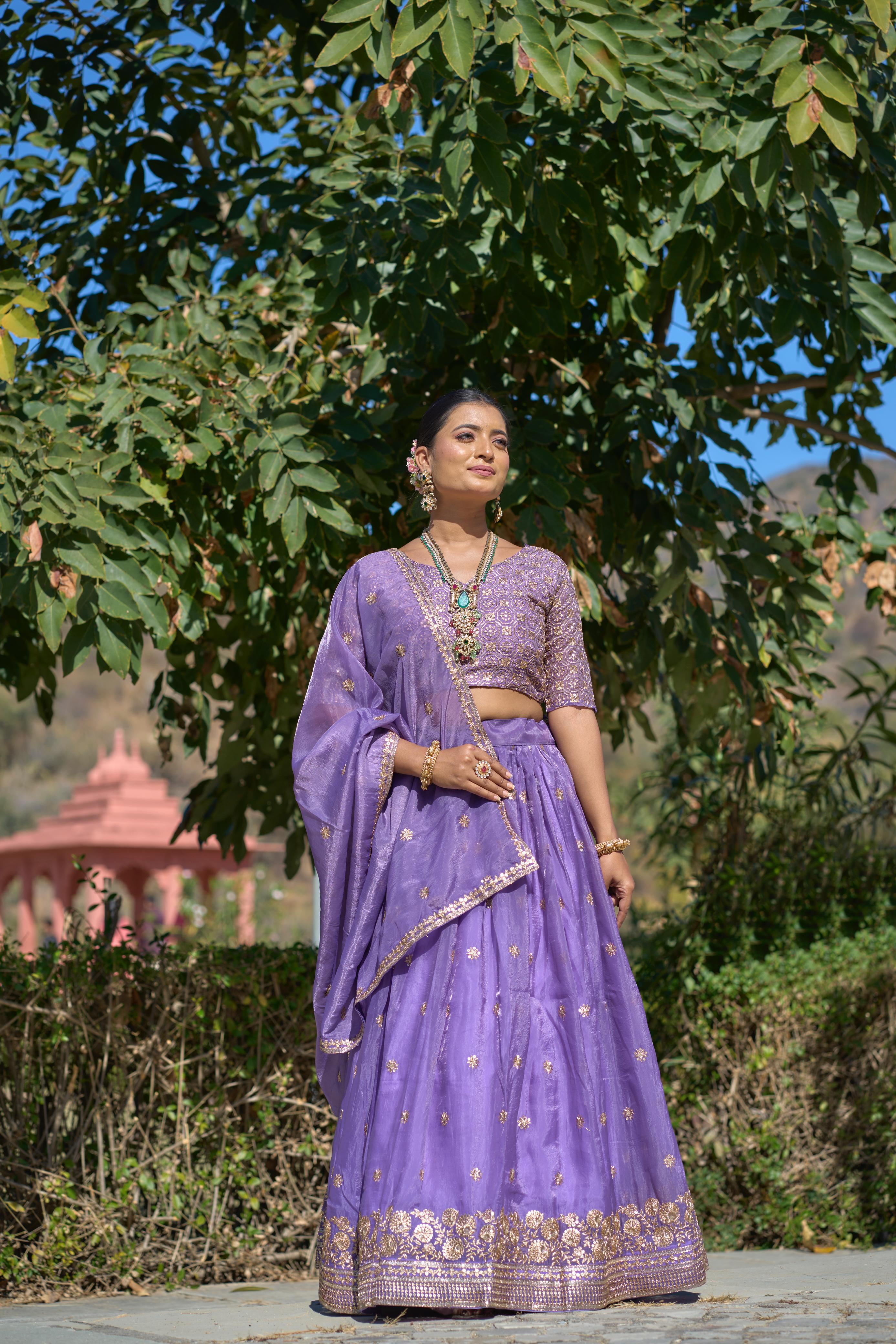 Gold Crush Purple Embroidery Lehenga
