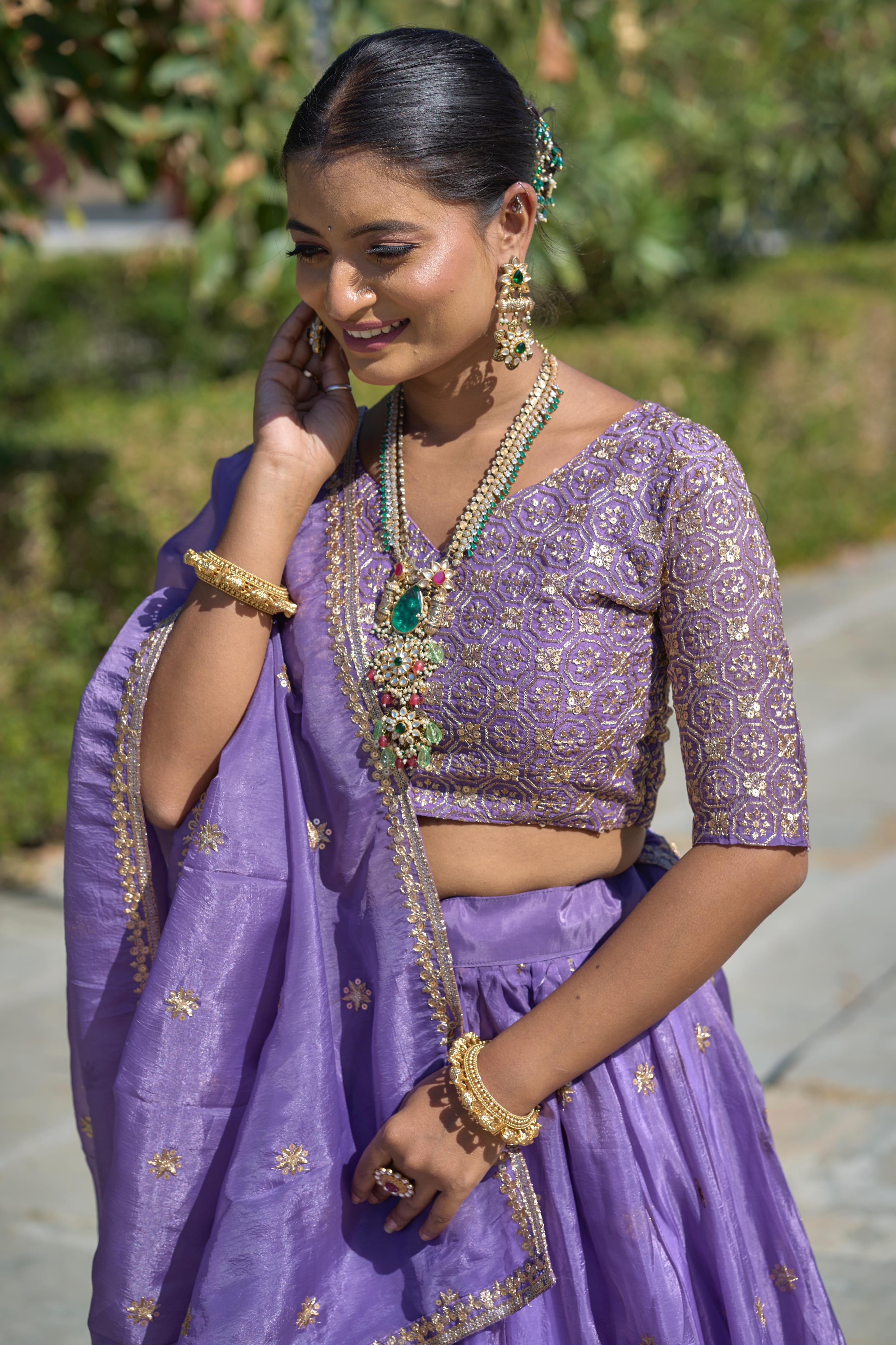 Gold Crush Purple Embroidery Lehenga