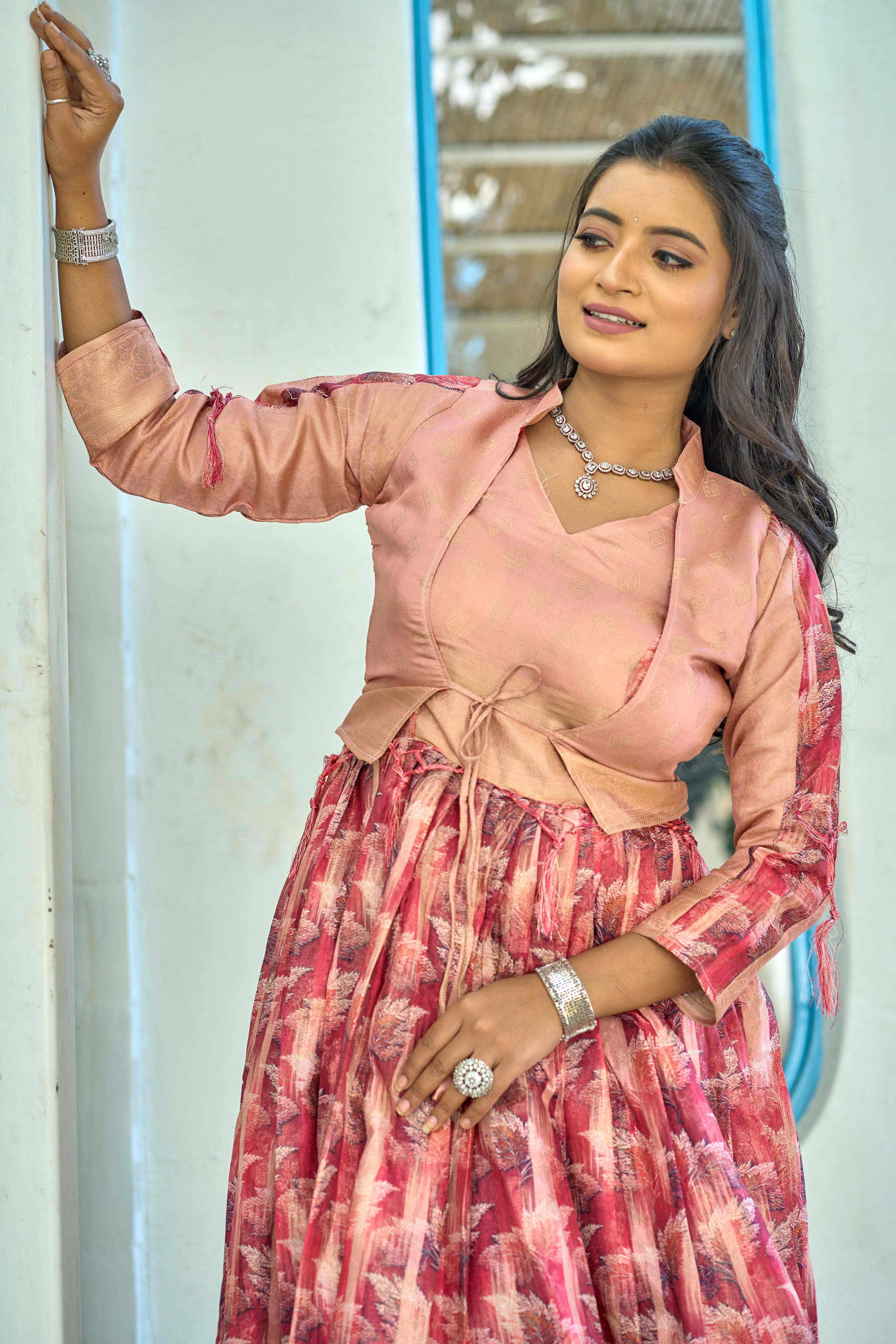 Pink Silk Weaving Border Koti Gown