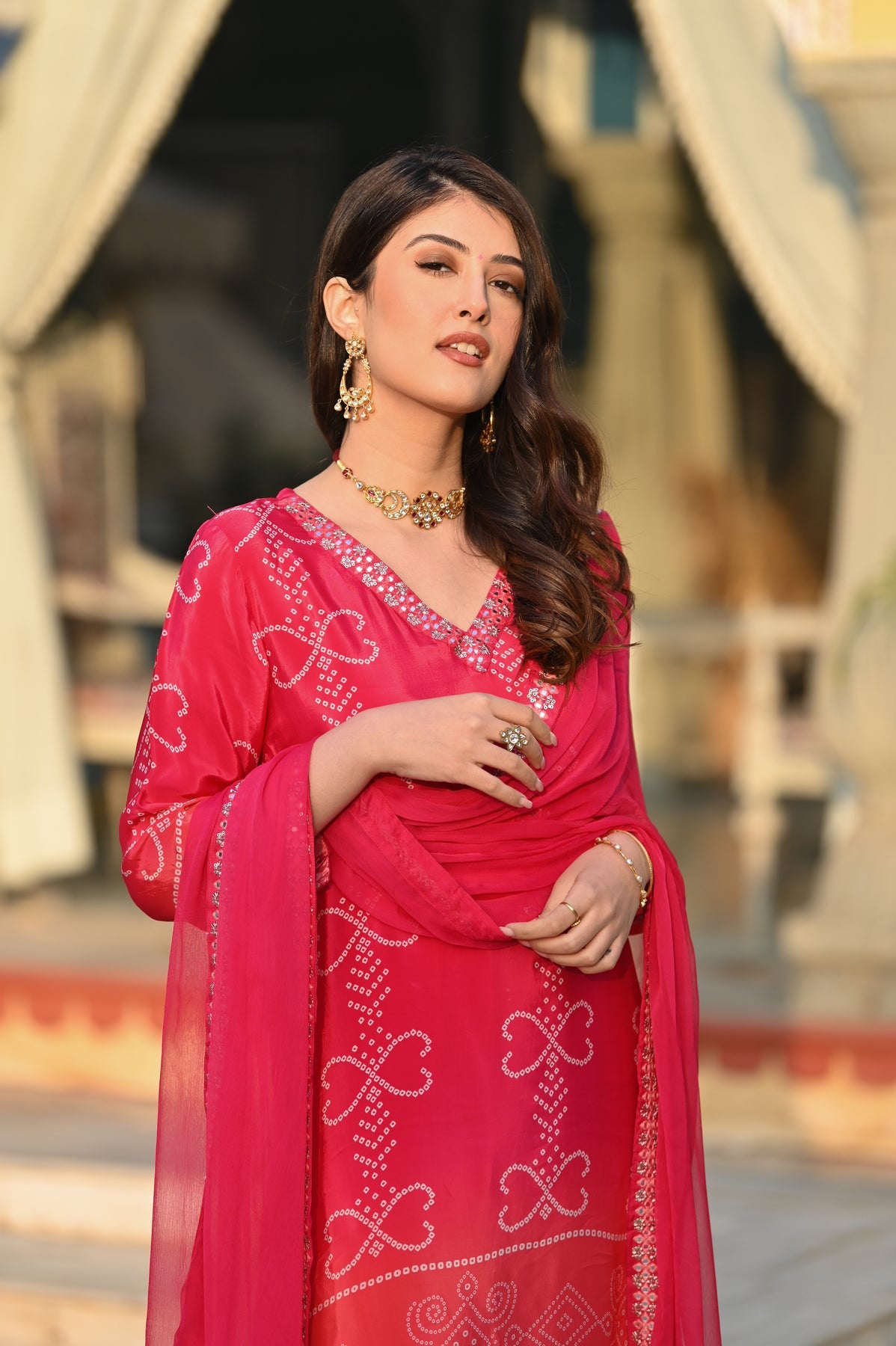 Elegant Soft Chinnon Silk Kurti Set with Embroidered Lace Dupatta