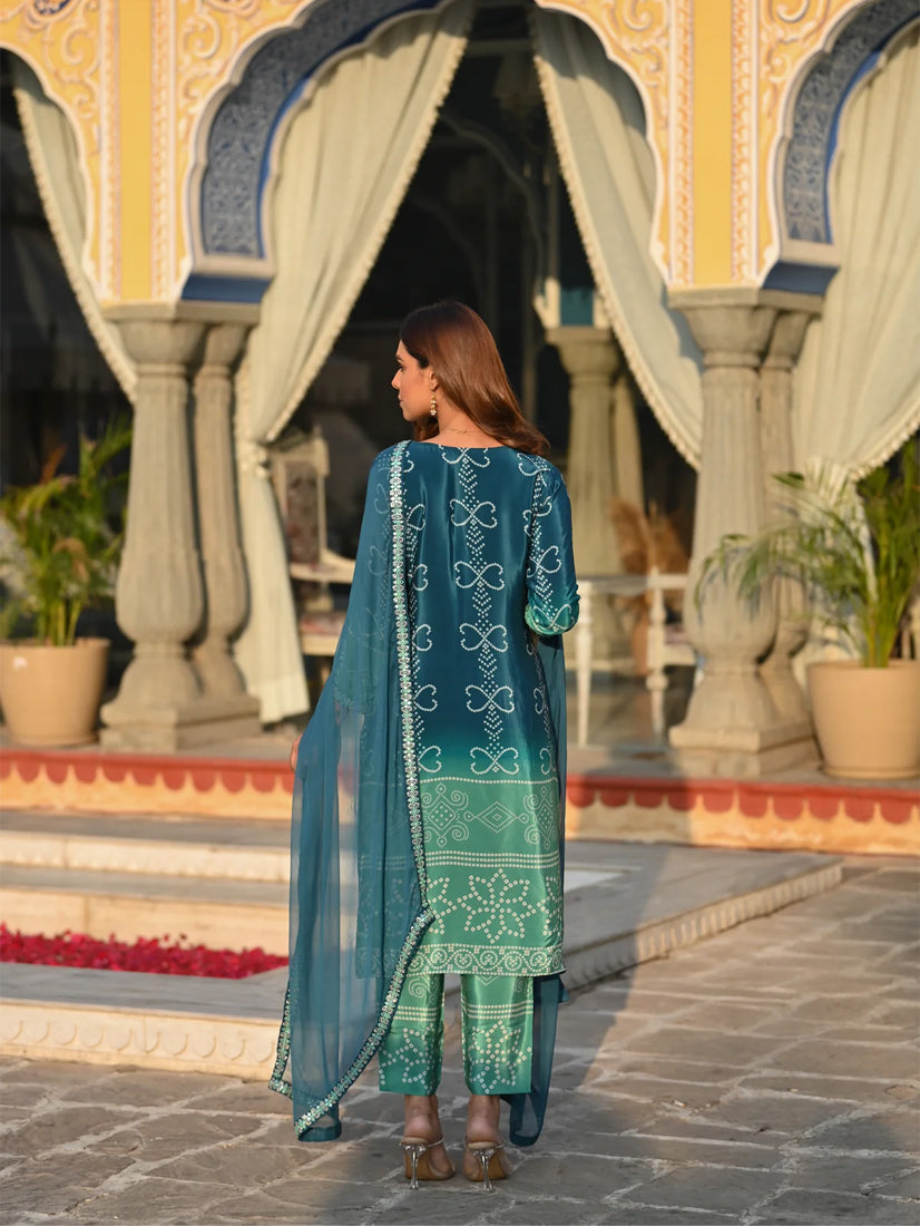Elegant Soft Chinnon Silk Kurti Set with Embroidered Lace Dupatta