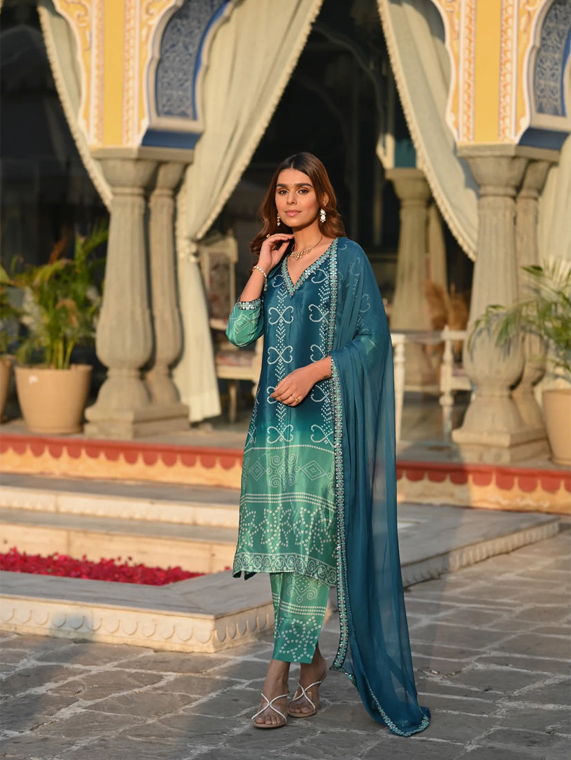 Elegant Soft Chinnon Silk Kurti Set with Embroidered Lace Dupatta