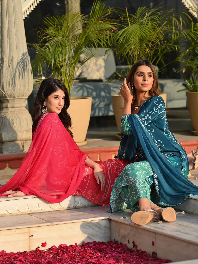 Elegant Soft Chinnon Silk Kurti Set with Embroidered Lace Dupatta