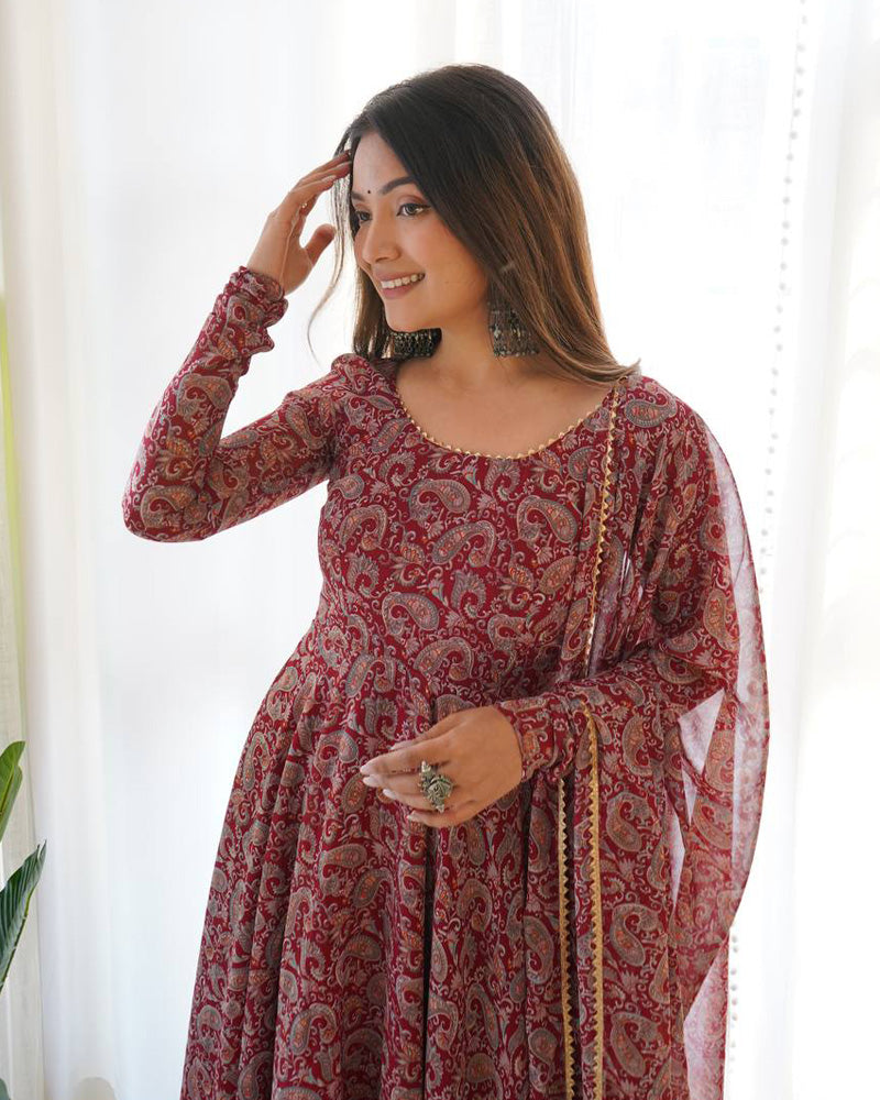 Women Paisley Print Anarkali Kurta with Pants & Dupatta