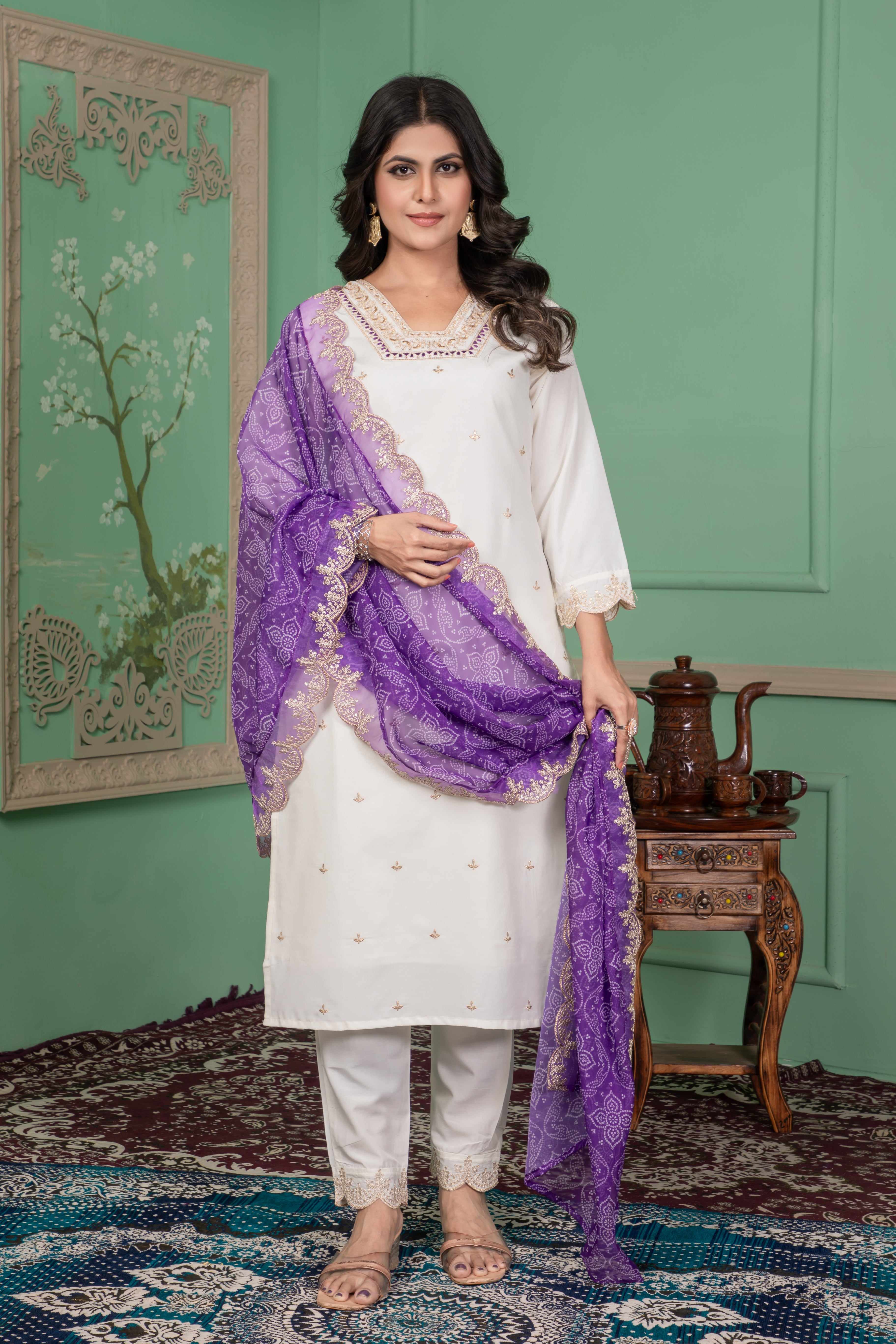 Luxurious Roman Silk Embroidered Suit Set – A Timeless Blend of Elegance & Sophistication