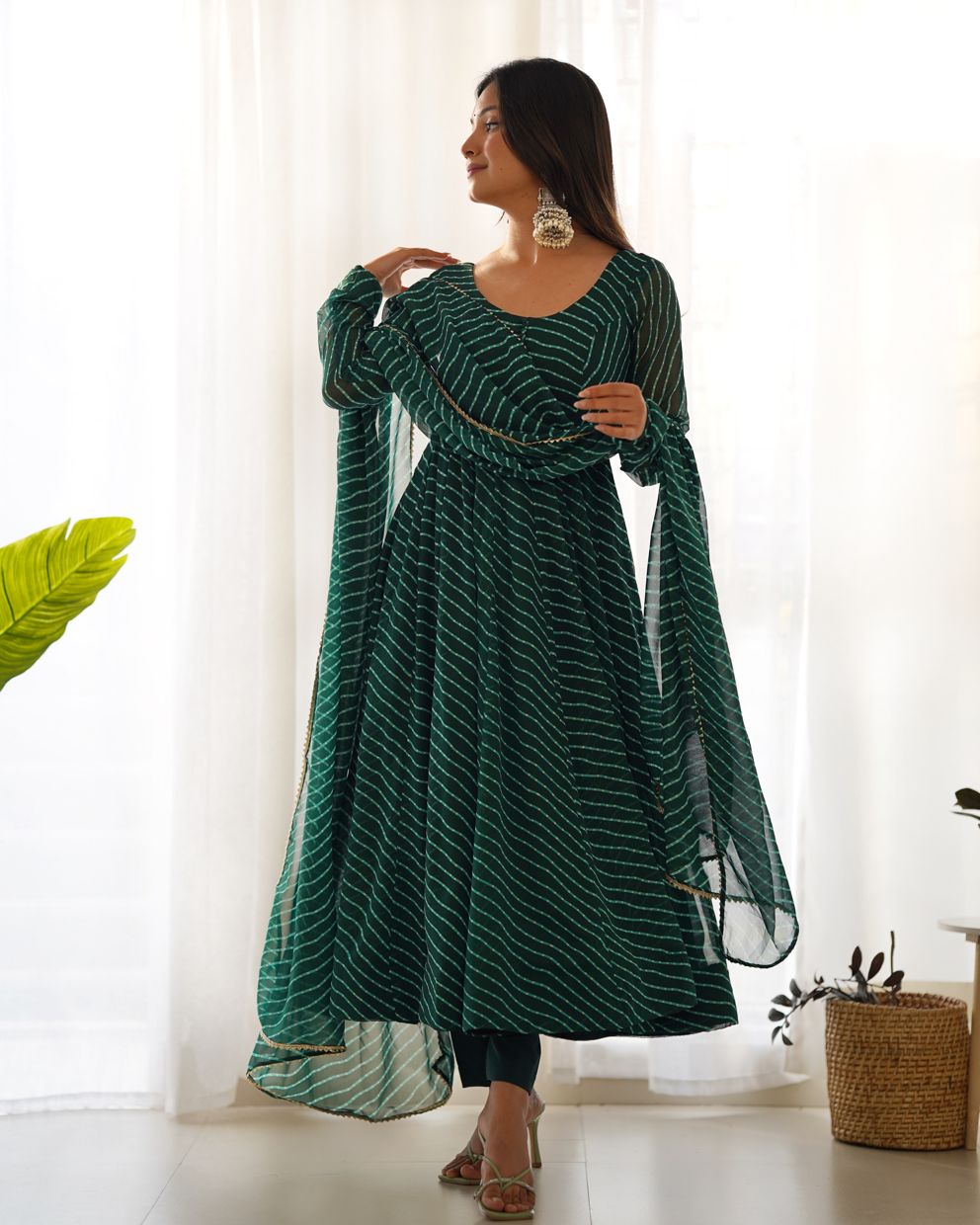 Elegant Festive Green Anarkali Set with Dupatta