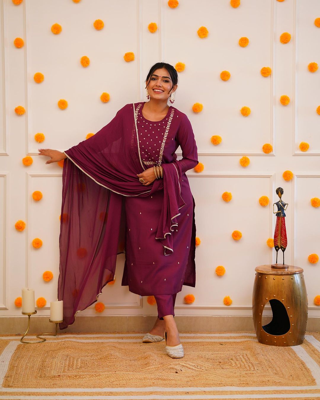 Gotta Patti Pure Cotton Anarkali Kurta with Trousers & Dupatta