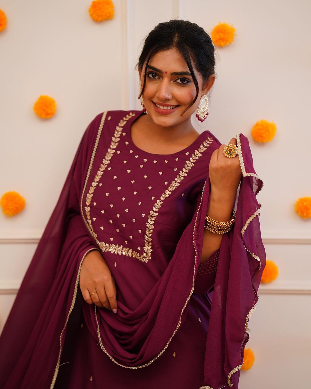 Gotta Patti Pure Cotton Anarkali Kurta with Trousers & Dupatta