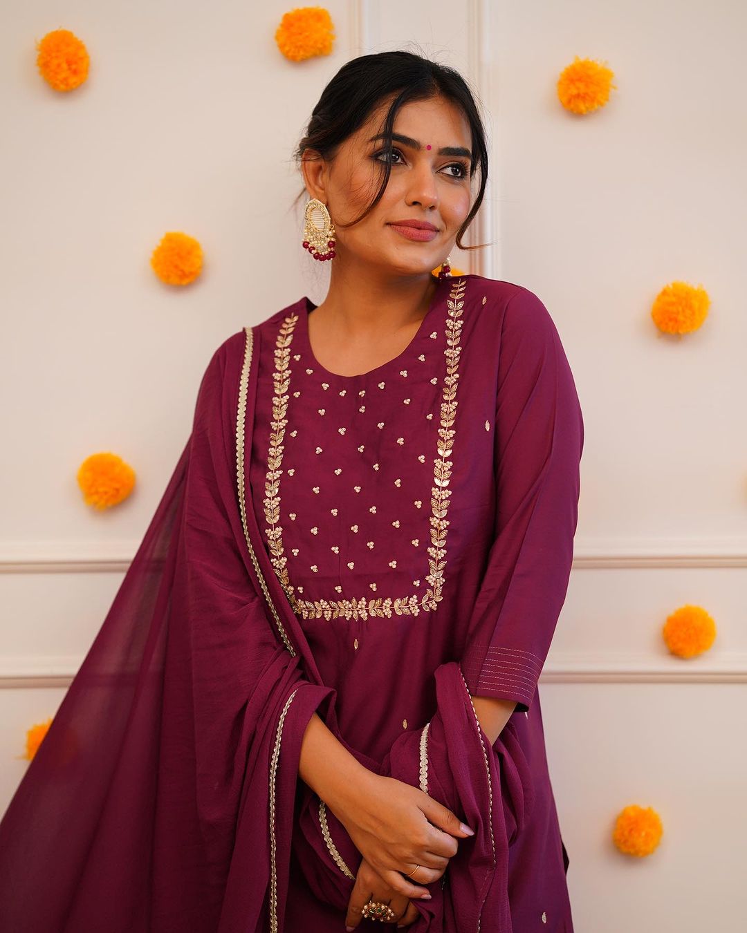 Gotta Patti Pure Cotton Anarkali Kurta with Trousers & Dupatta