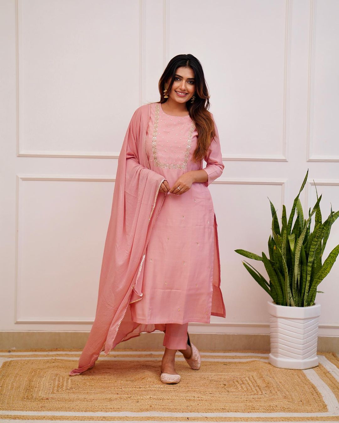 Gotta Patti Pure Cotton Anarkali Kurta with Trousers & Dupatta