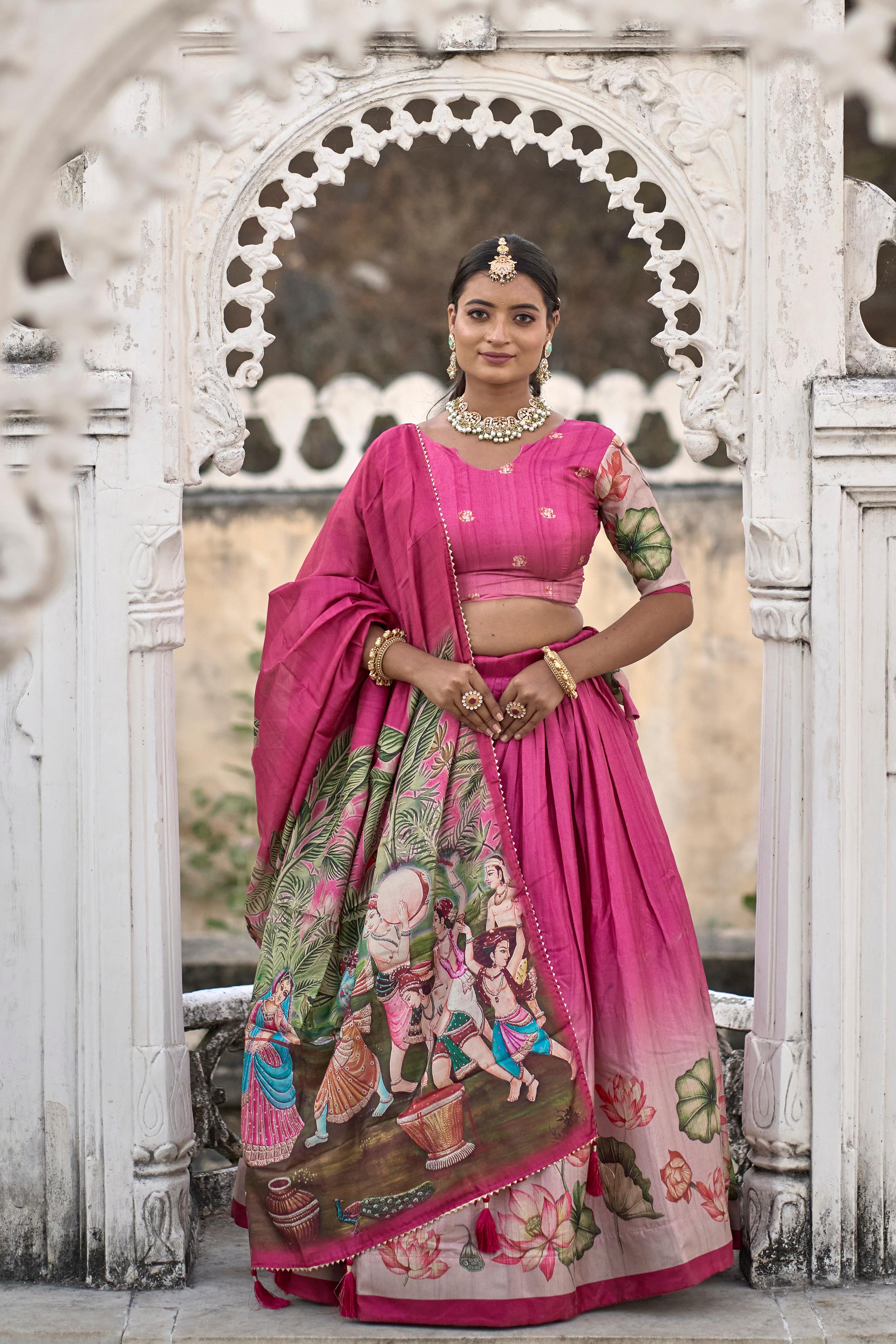 Pink Gopi Kalamkari Lehenga Choli