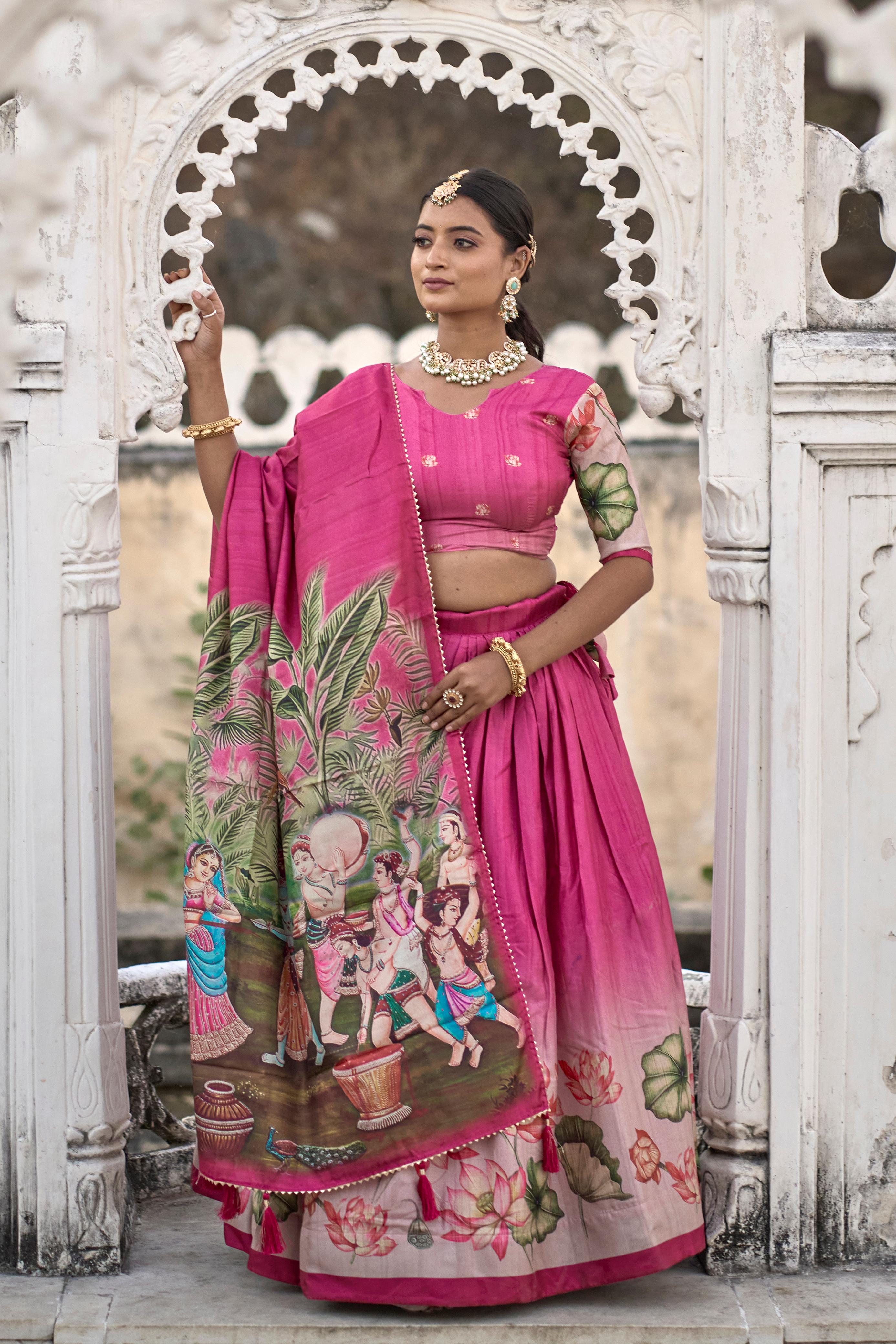 Pink Gopi Kalamkari Lehenga Choli