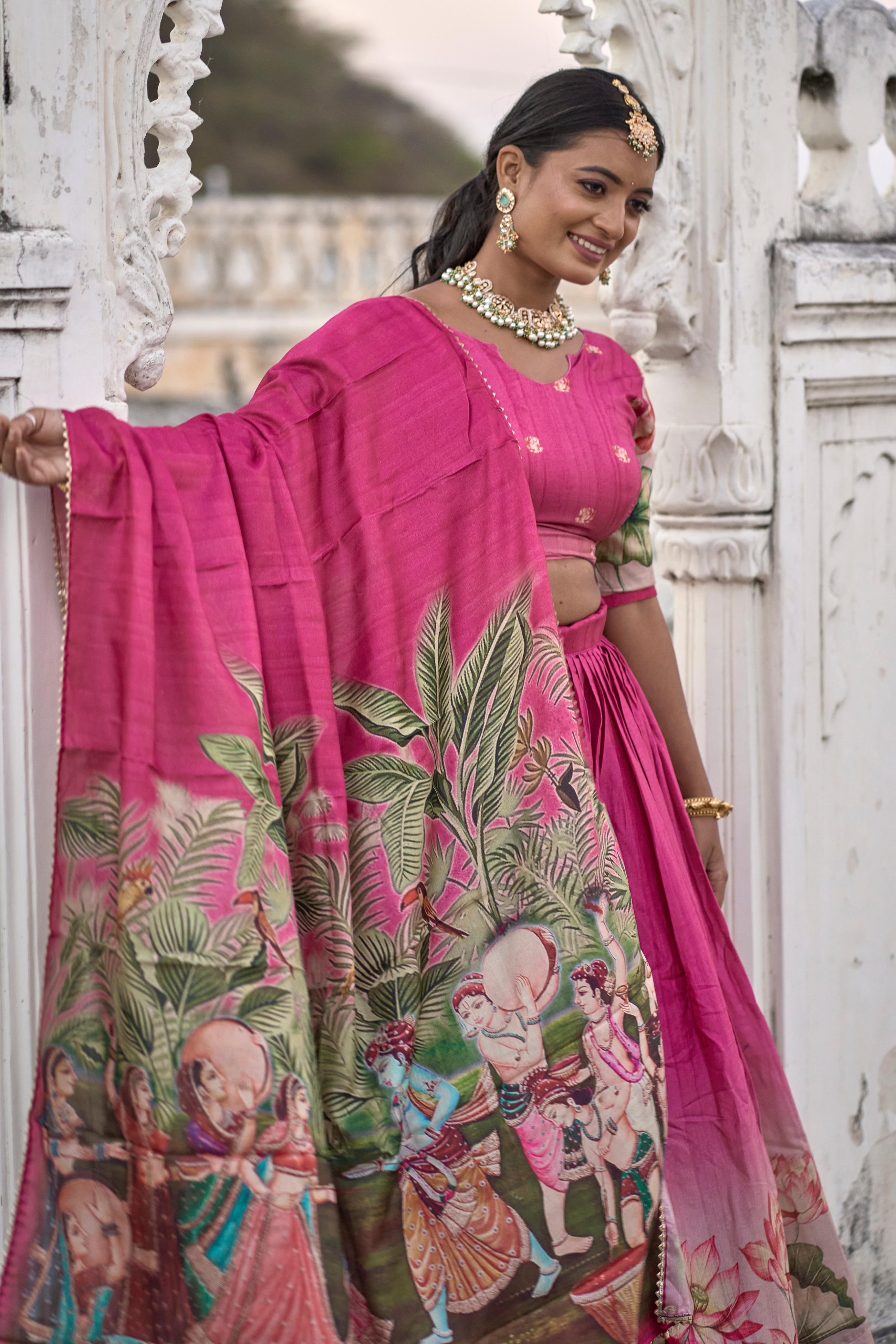 Pink Gopi Kalamkari Lehenga Choli