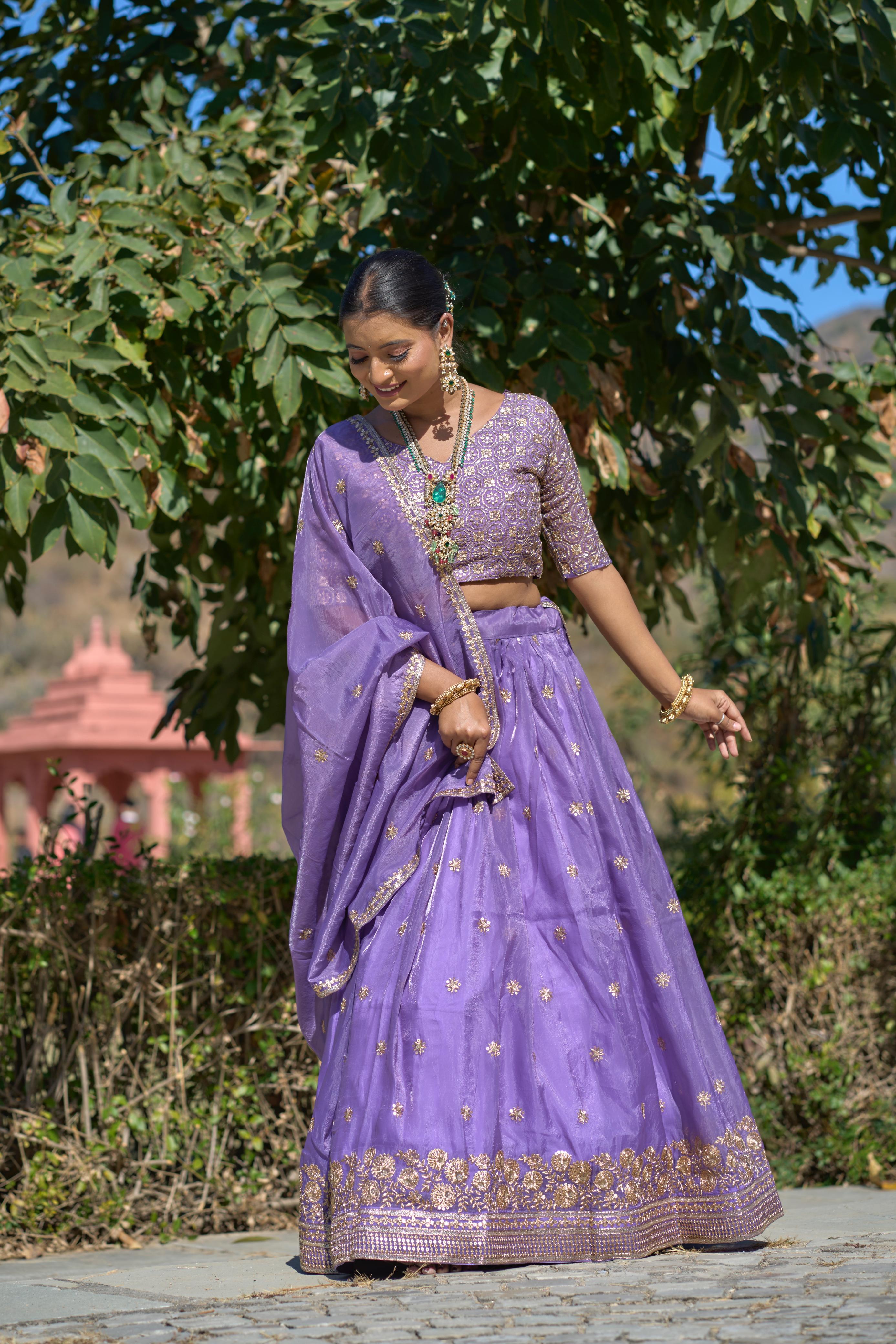 Gold Crush Purple Embroidery Lehenga