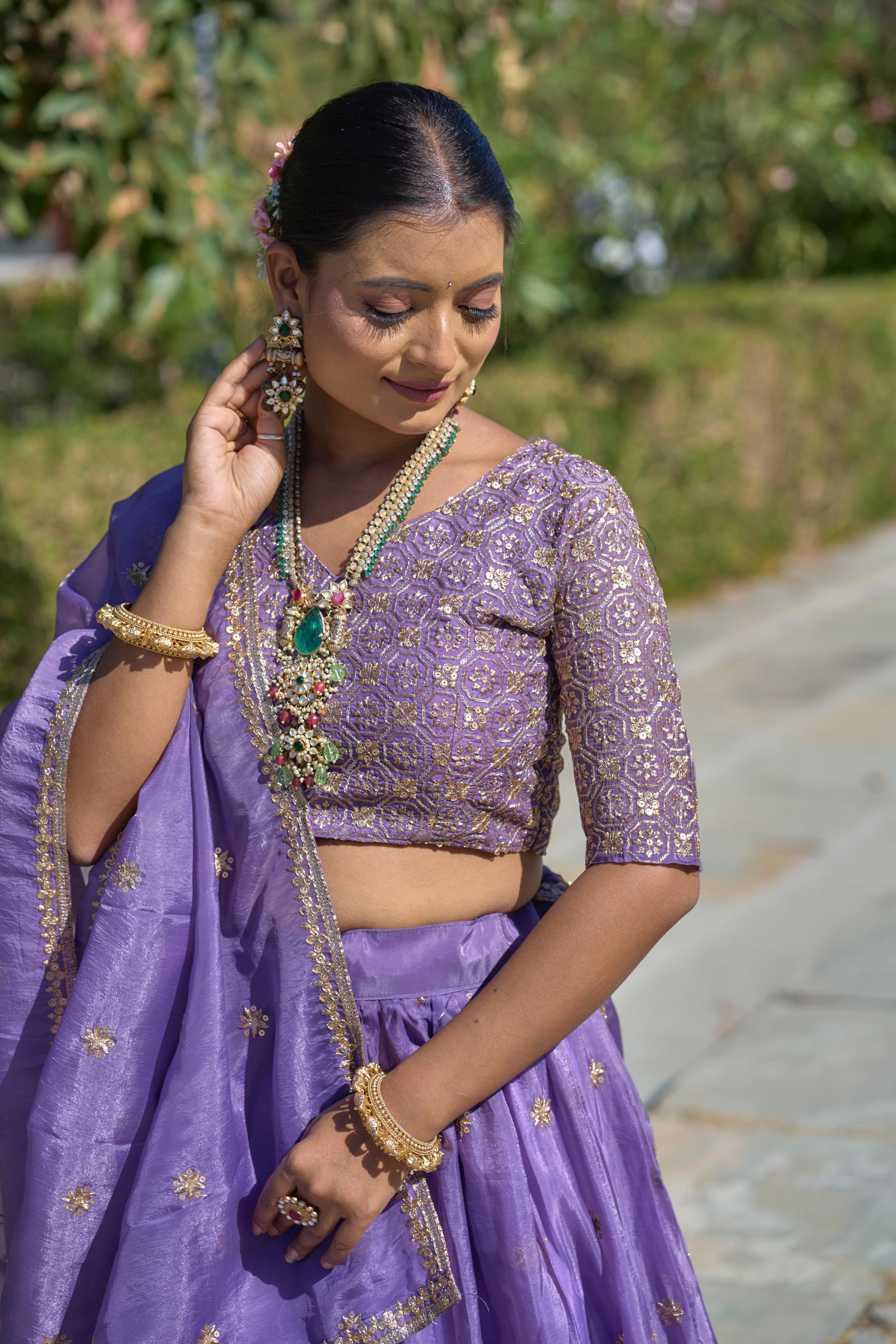 Gold Crush Purple Embroidery Lehenga
