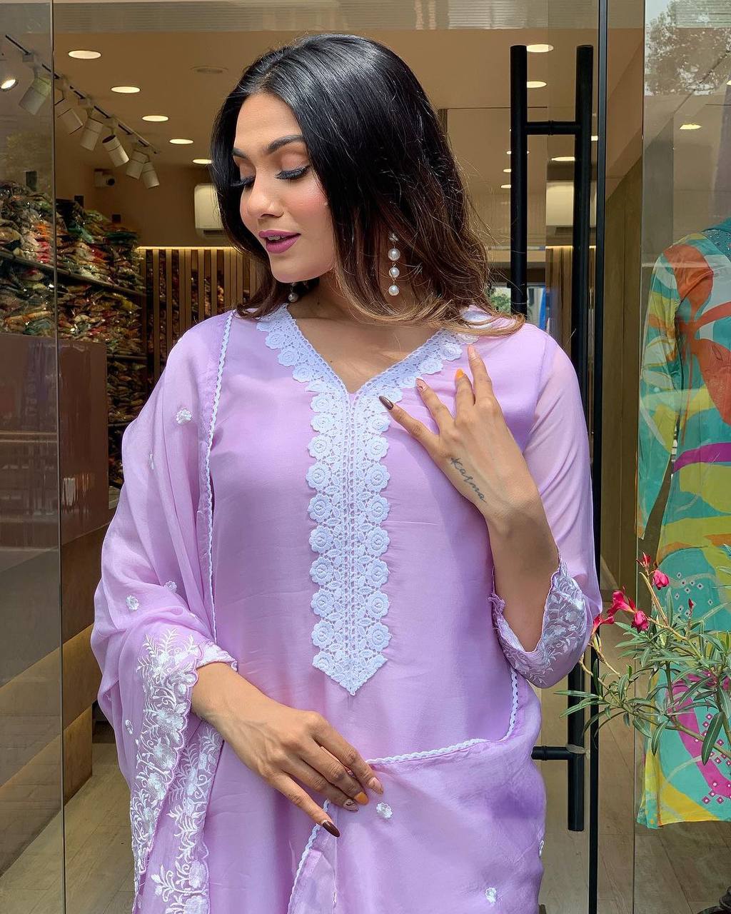 Women Embroidered PURE RUSSIAN SILK kurta set