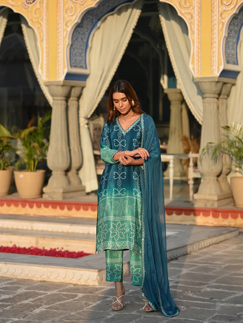 Elegant Soft Chinnon Silk Kurti Set with Embroidered Lace Dupatta